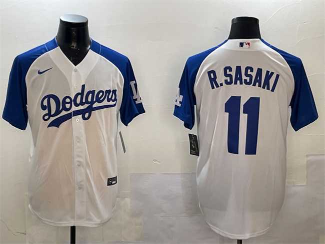 Men%27s Los Angeles Dodgers #11 Roki Sasaki White Blue Cool Base Stitched Jersey->los angeles dodgers->MLB Jersey